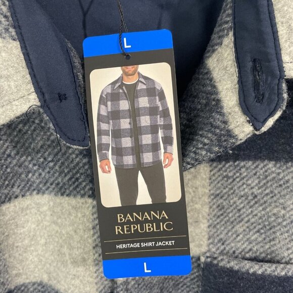 NEW Banana Republic Mens L Heritage Shirt Jacket Blue & Gray Plaid Large - Picture 8 of 10